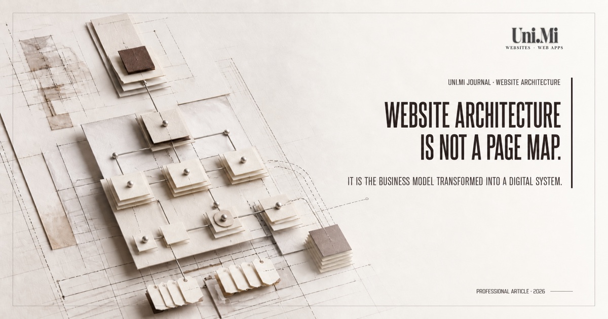 Website architecture is not a page map. It is the business model transformed into a digital system